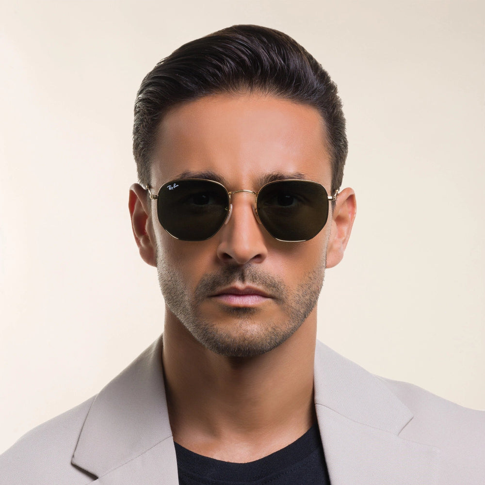 Classic Hexagonal 3548N Silver-Black Sunglass with silver frame and UV 400 black lenses from JUO INDIA.
