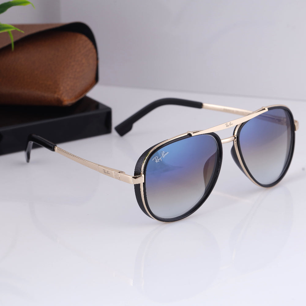 JUO INDIA Classic Square 4414 sunglasses – gold frame with blue DC lens
