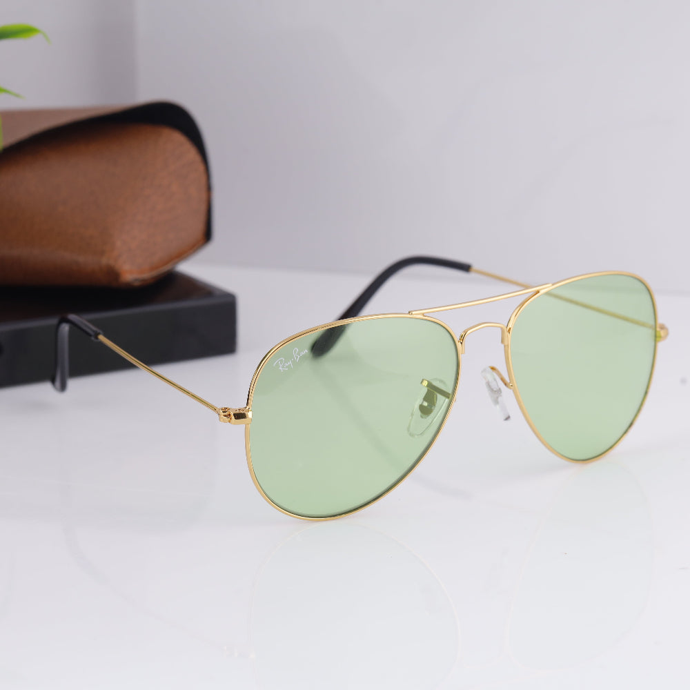 JUO INDIA Classic Pilot 3O26 sunglasses – gold frame with light green night vision lens
