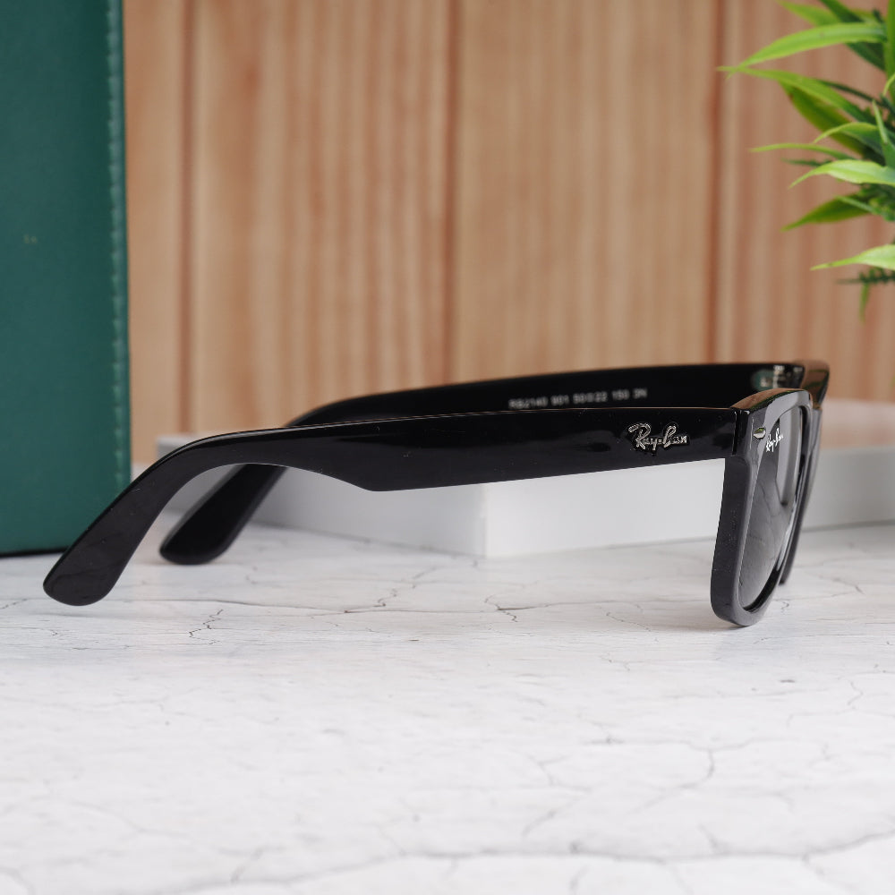 Classic Square 2140 Black-Black Shining Sunglass front and side view