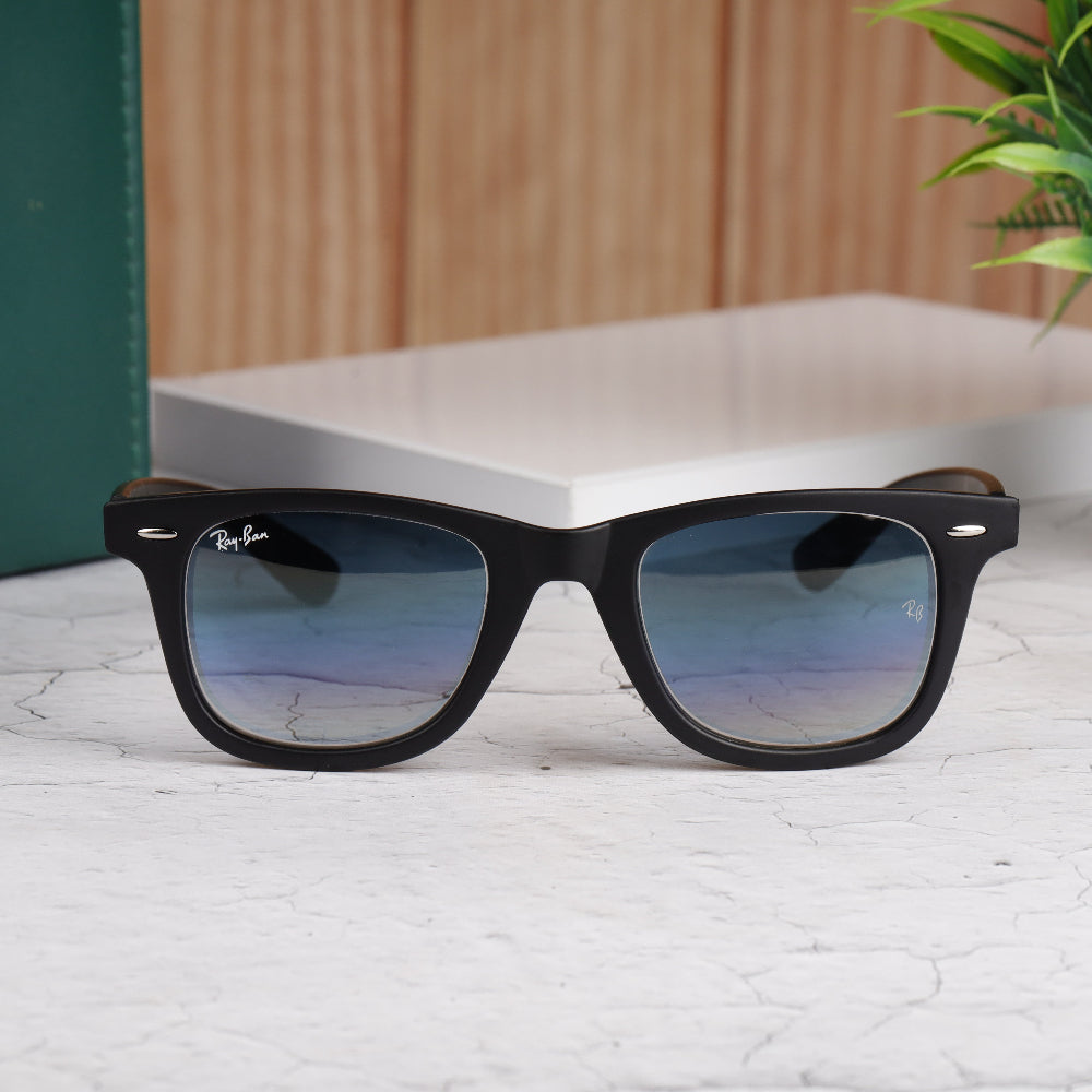 Classic Square 2140 Black-Blue (DC Shade) Sunglass with black frame and UV 400 blue lenses from JUO INDIA.
