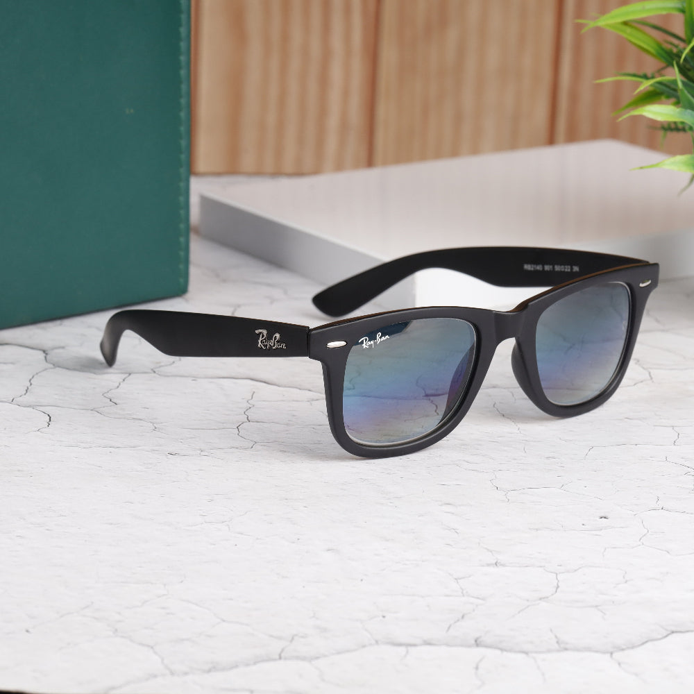 Classic Square 2140 Black-Blue (DC Shade) Sunglass with black frame and UV 400 blue lenses from JUO INDIA.
