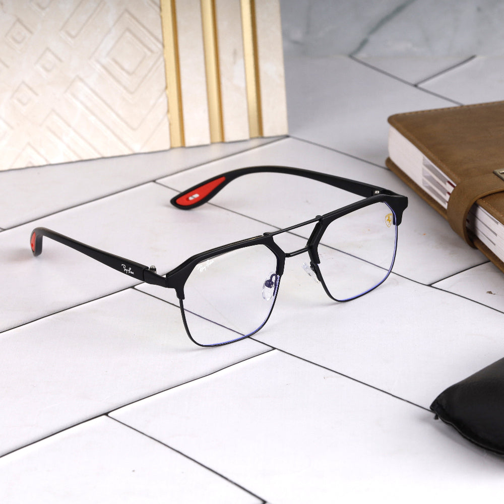 Classic Square O4 Black-Clear Sunglass with black frame and clear lenses featuring UV 400 protection from JUO INDIA.
