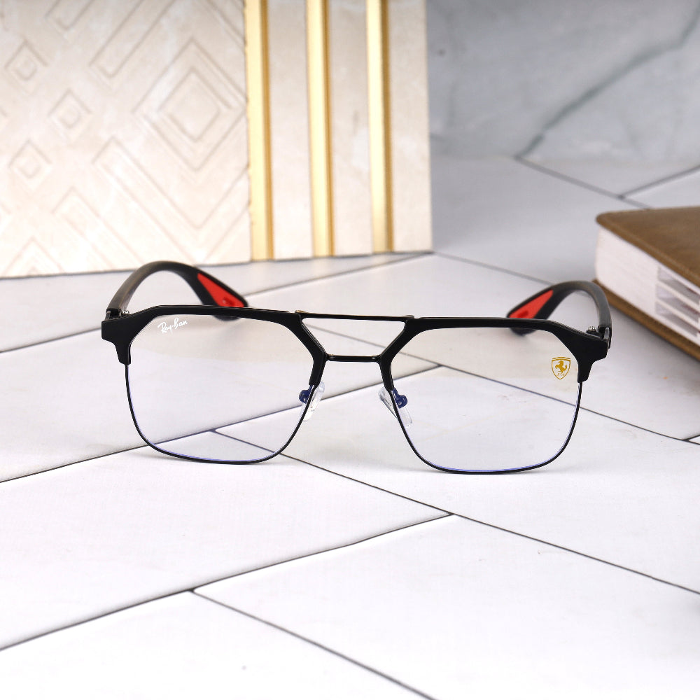 Classic Square O4 Black-Clear Sunglass with black frame and clear lenses featuring UV 400 protection from JUO INDIA.
