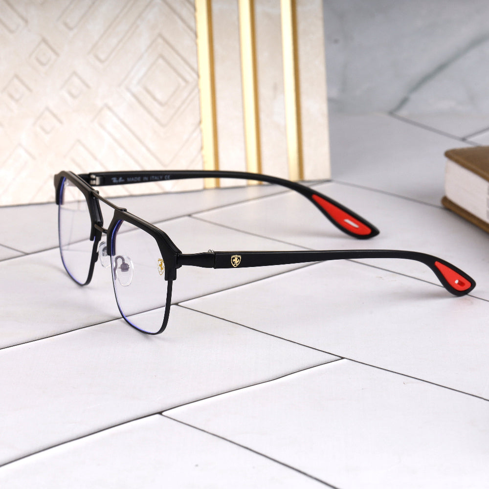 Classic Square O4 Black-Clear Sunglass with black frame and clear lenses featuring UV 400 protection from JUO INDIA.
