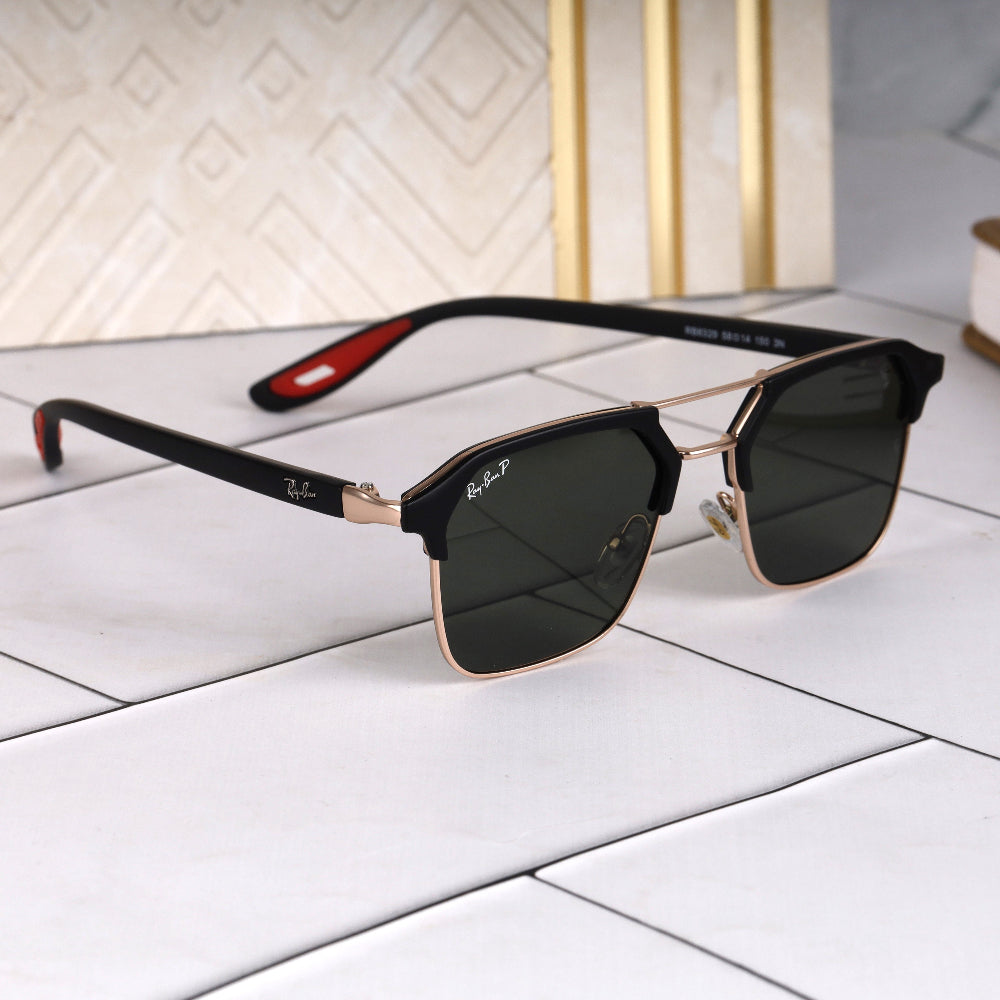 Classic Square O4 Gold-Green Sunglass with gold frame and UV 400 green lenses from JUO INDIA.
