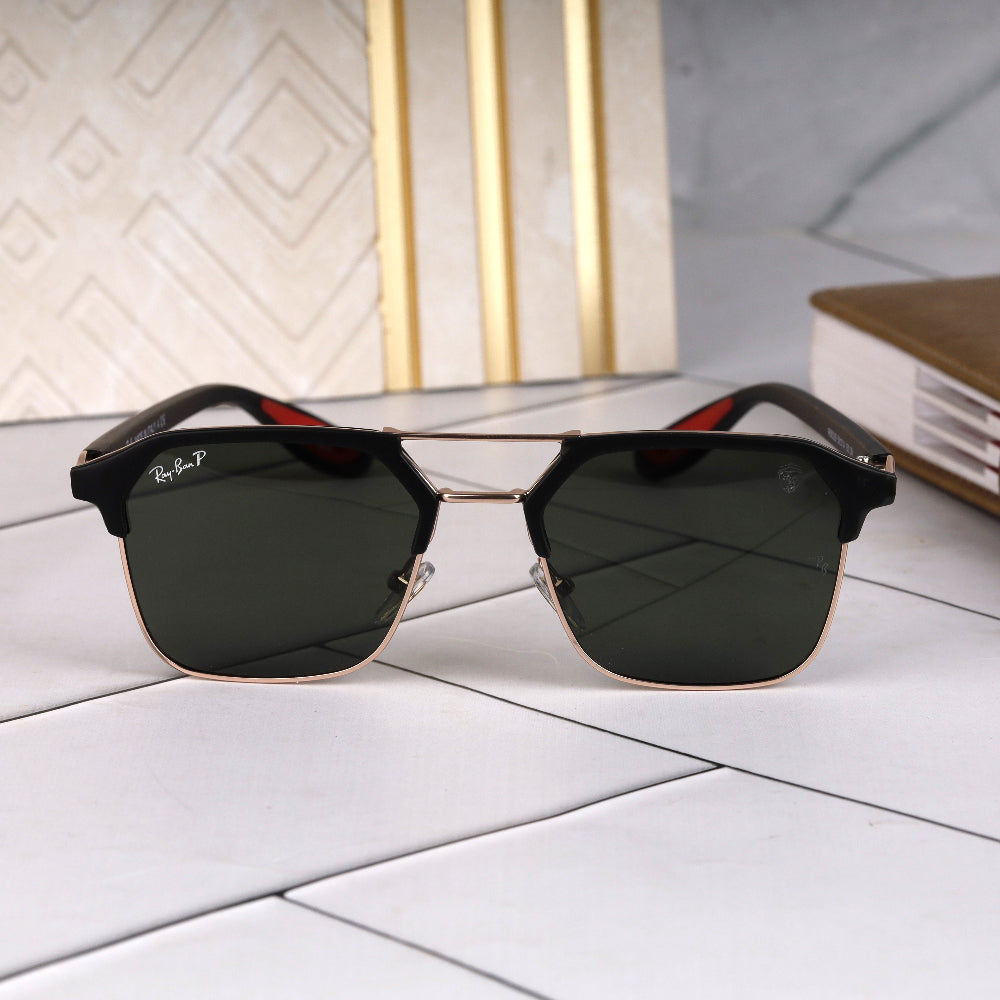 Classic Square O4 Gold-Green Sunglass with gold frame and UV 400 green lenses from JUO INDIA.
