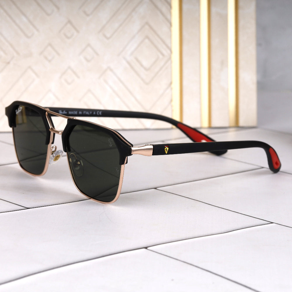 Classic Square O4 Gold-Green Sunglass with gold frame and UV 400 green lenses from JUO INDIA.
