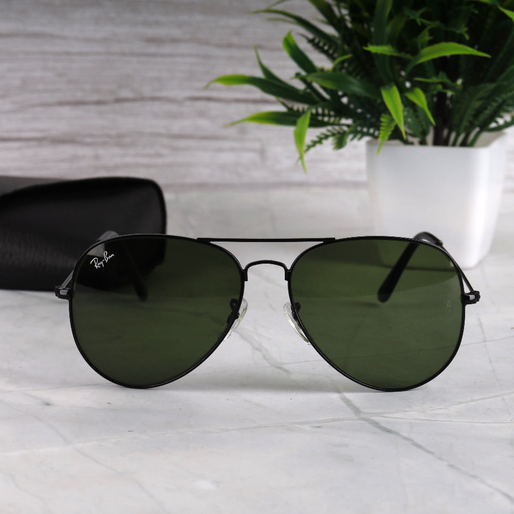 Classic Pilot 3O26 Black-Green Sunglass with black frame and UV 400 protection from JUO INDIA.
