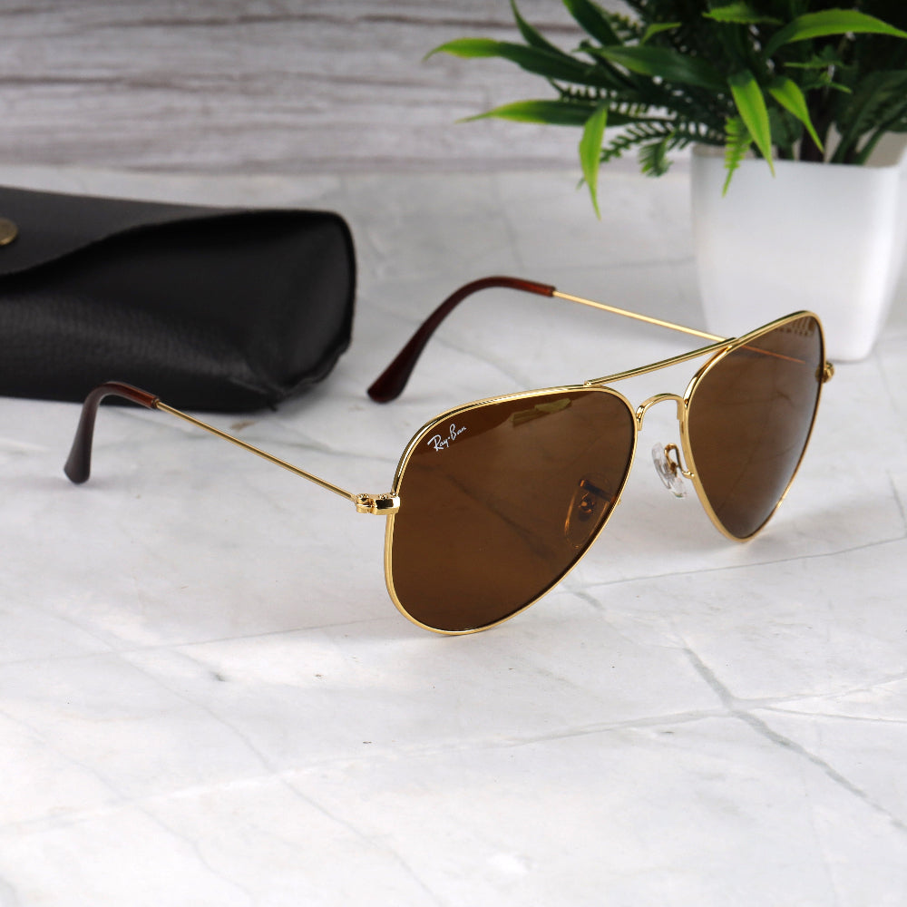 Classic Pilot 3O26 Gold-Brown Sunglass with gold frame and UV 400 protection from JUO INDIA.
