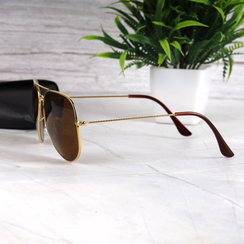 Classic Pilot 3O26 Gold-Brown Sunglass with gold frame and UV 400 protection from JUO INDIA.
