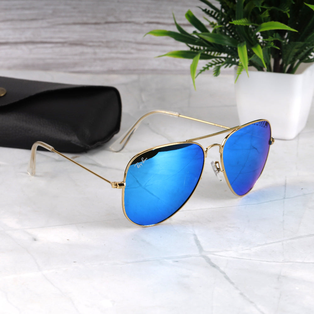 Classic Pilot 3O26 Gold-Blue Mirror Sunglass with gold frame and UV 400 mirror lenses from JUO INDIA.
