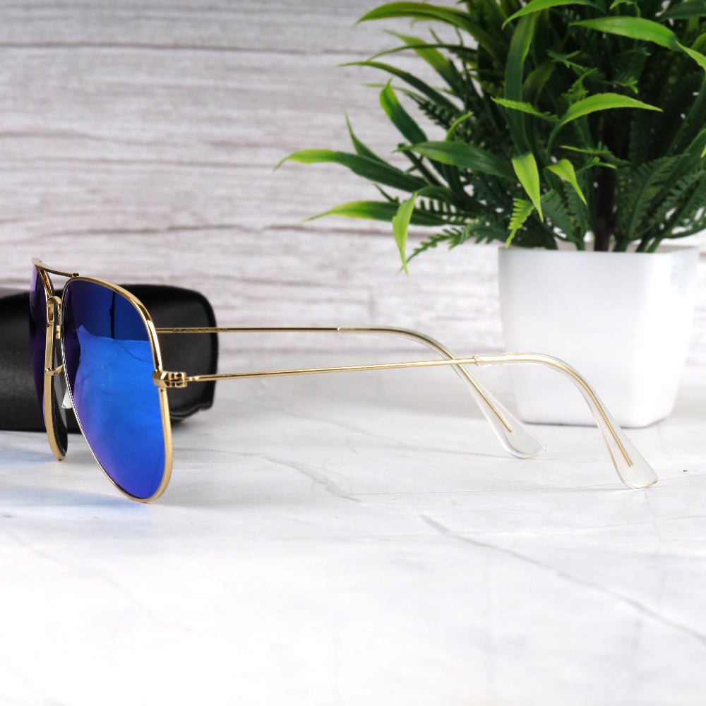 Classic Pilot 3O26 Gold-Blue Mirror Sunglass with gold frame and UV 400 mirror lenses from JUO INDIA.
