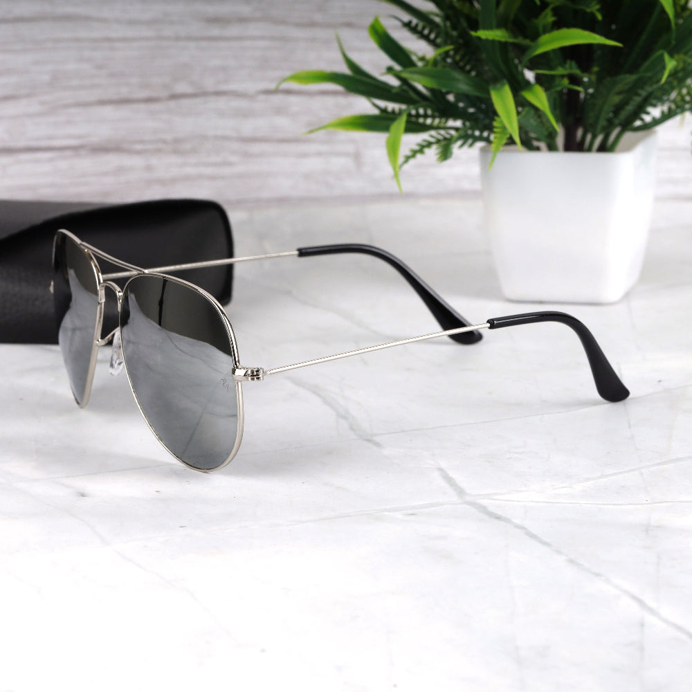 Classic Pilot 3O26 Silver-Silver Mirror Sunglass with silver frame and UV 400 mirror lenses from JUO INDIA.
