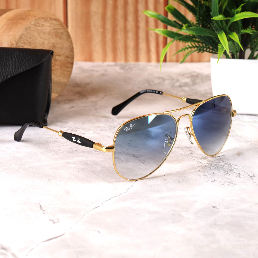Classic Pilot 3517 Gold-Blue DC Sunglass with UV 400 protection and gold frame from JUO INDIA.
