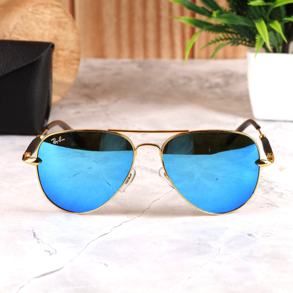 Classic Pilot 3517 Gold-Blue Mirror Sunglass with UV 400 protection and gold frame from JUO INDIA.

