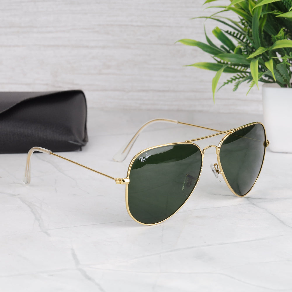 Classic Pilot 3O26 Gold-Green Sunglass with gold frame and UV 400 protection from JUO INDIA.
