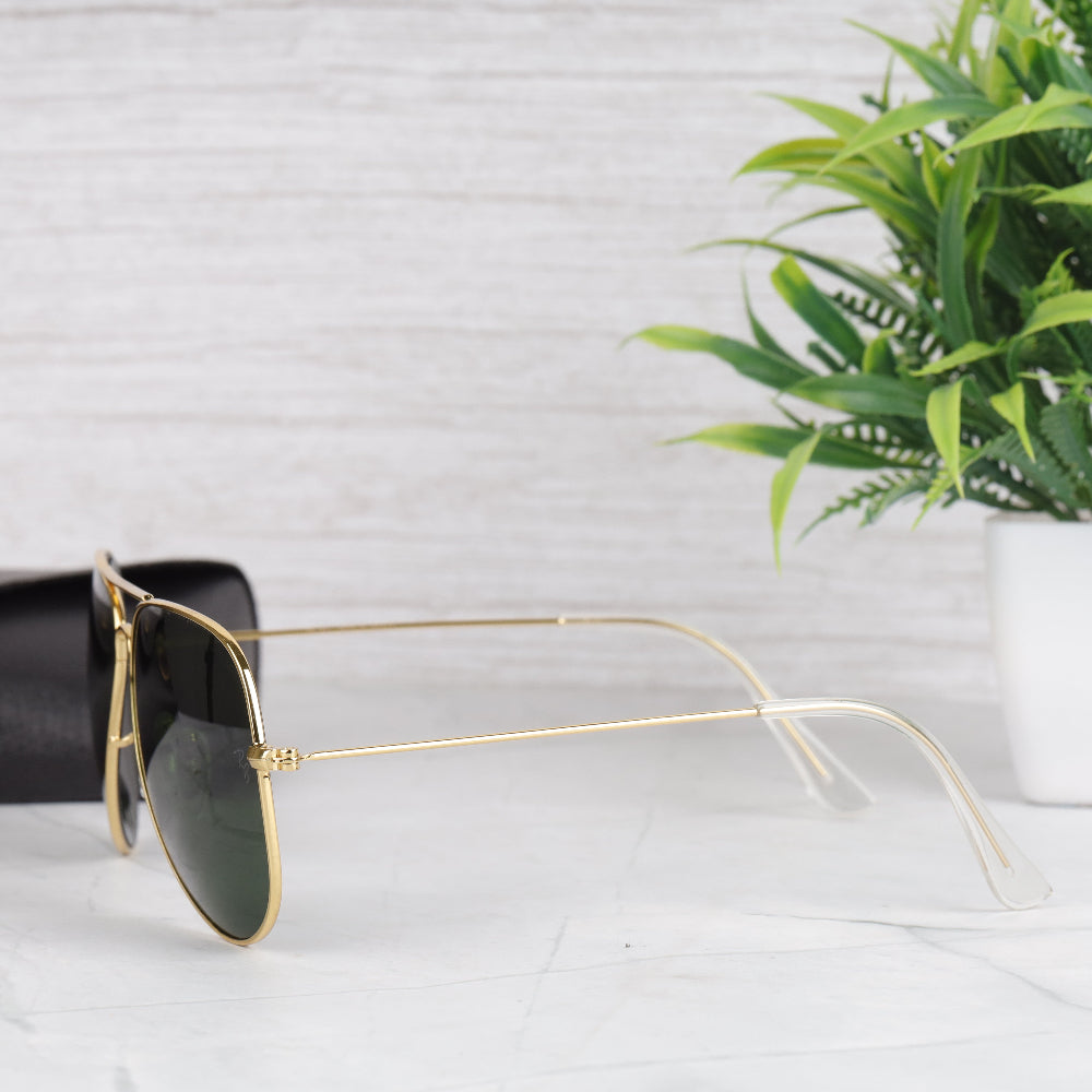 Classic Pilot 3O26 Gold-Green Sunglass with gold frame and UV 400 protection from JUO INDIA.
