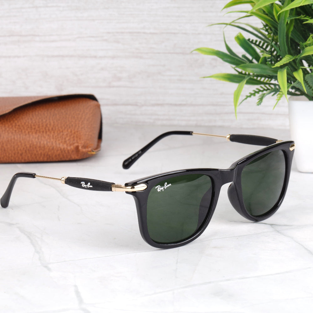 Classic Square 2148 Gold-Green Sunglass with UV 400 protection and gold frame from JUO INDIA.
