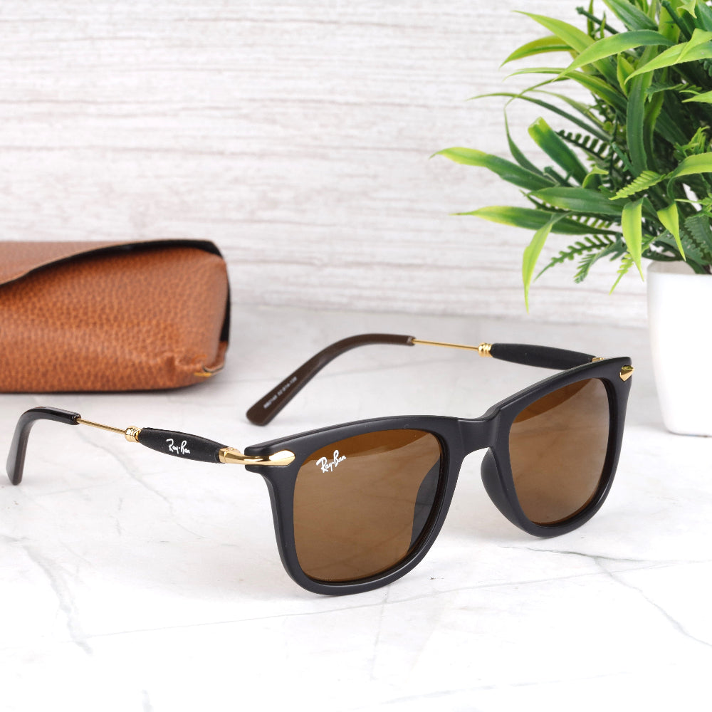 Classic Square 2148 Gold-Brown Sunglass with UV 400 protection and gold frame from JUO INDIA.
