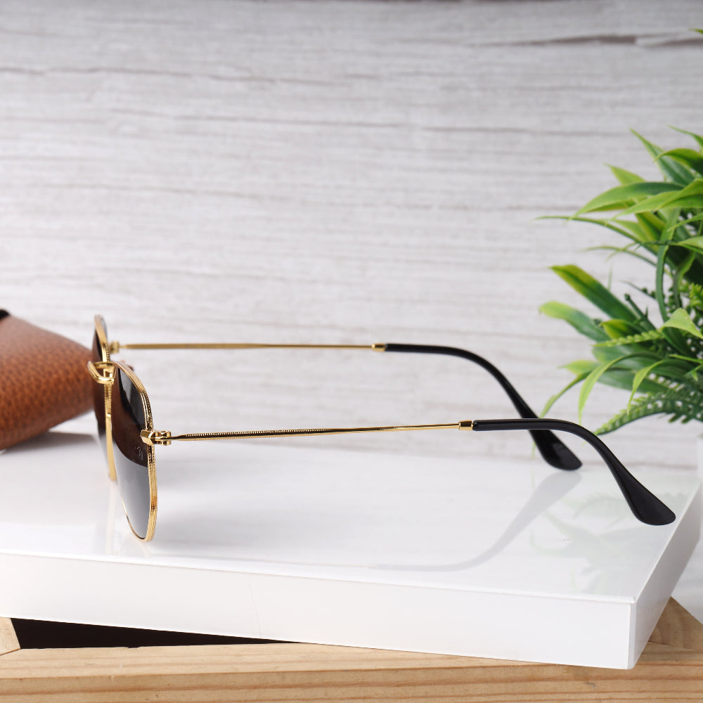 Classic Hexagonal 3548N Gold-Black Sunglass with gold frame and UV 400 black lenses from JUO INDIA.
