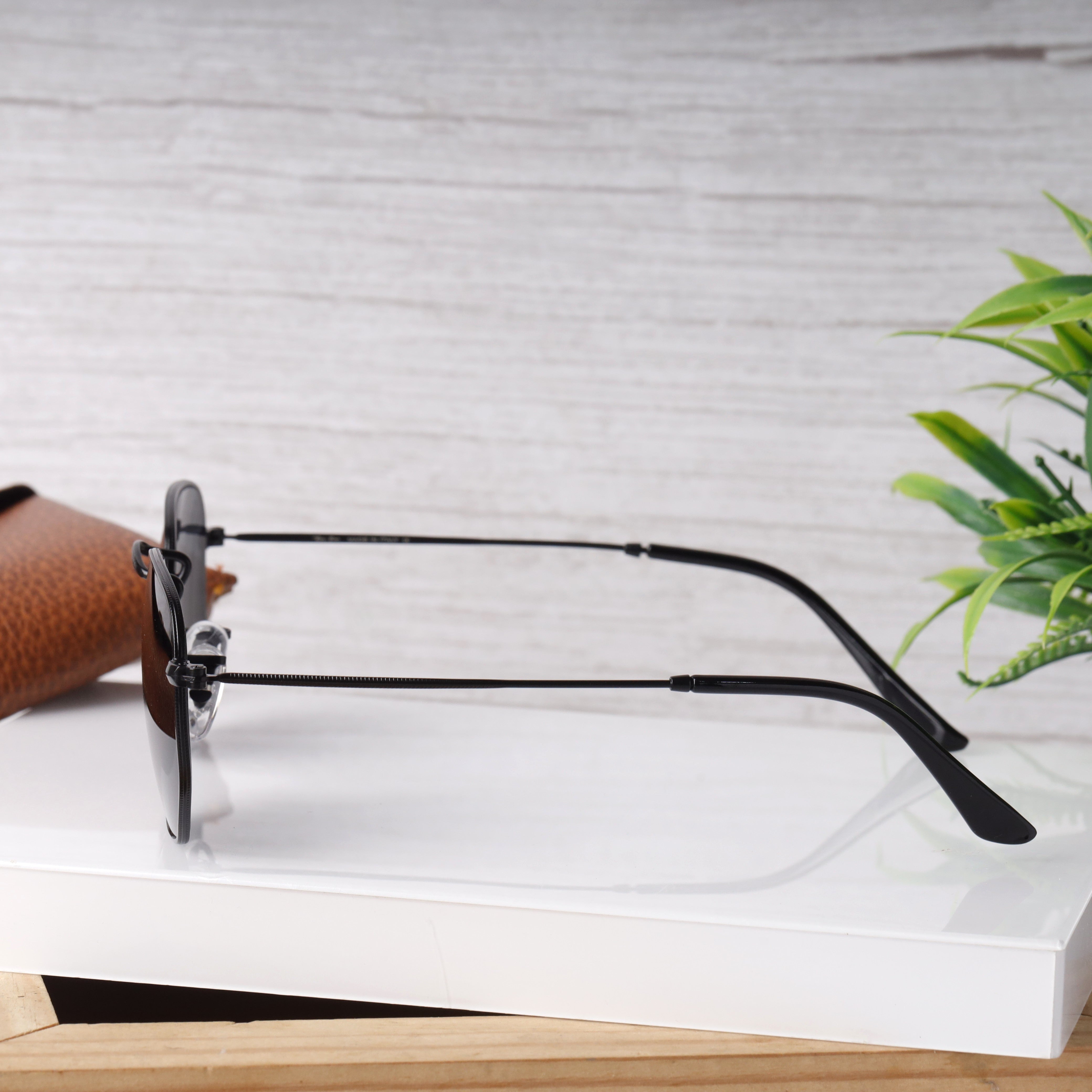 Classic Hexagonal 3548N Black-Black Sunglass with black frame and UV 400 protection from JUO INDIA.
