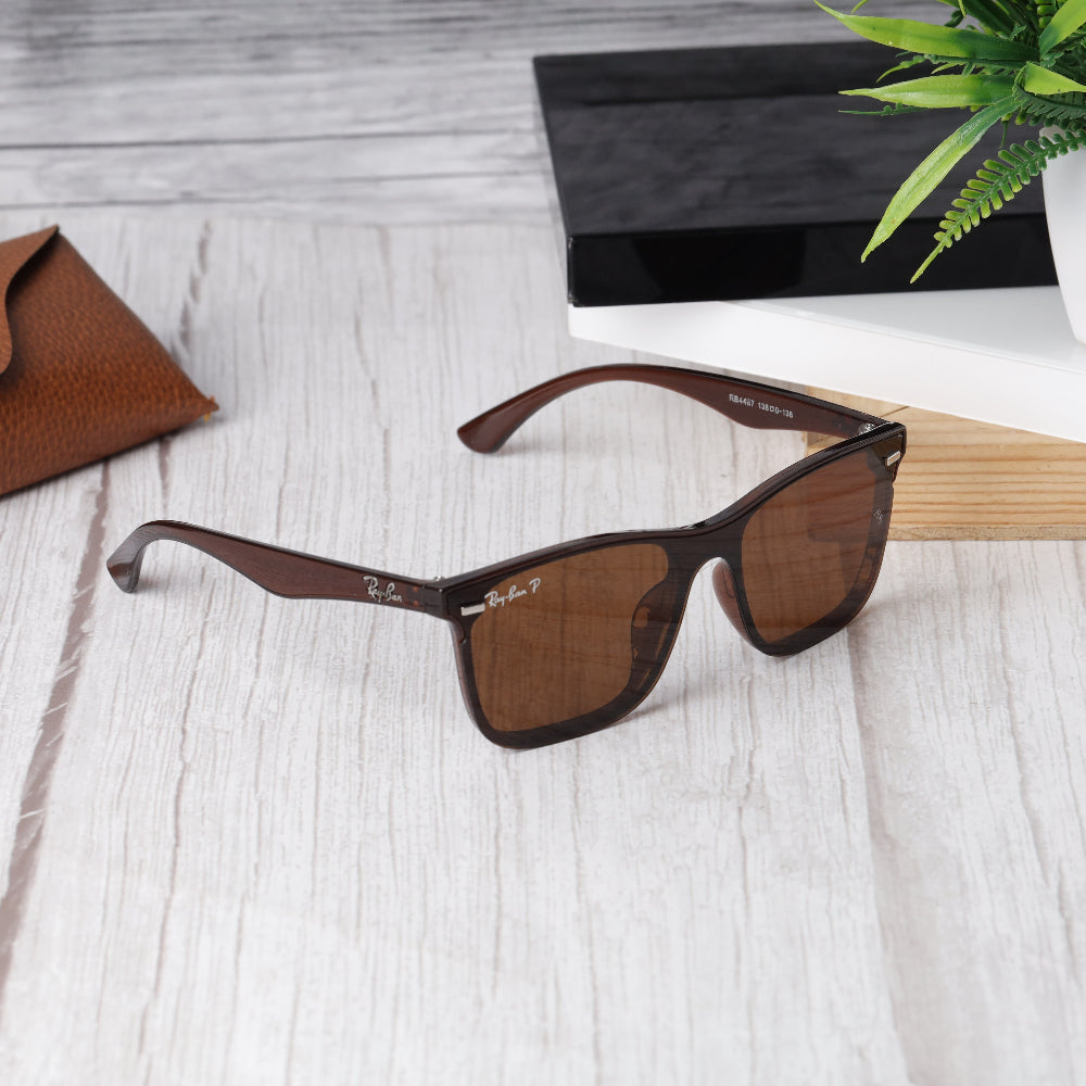 Classic Square 4487 Brown-Brown Polarised Sunglass with UV 400 protection and matte brown frame from JUO INDIA.

