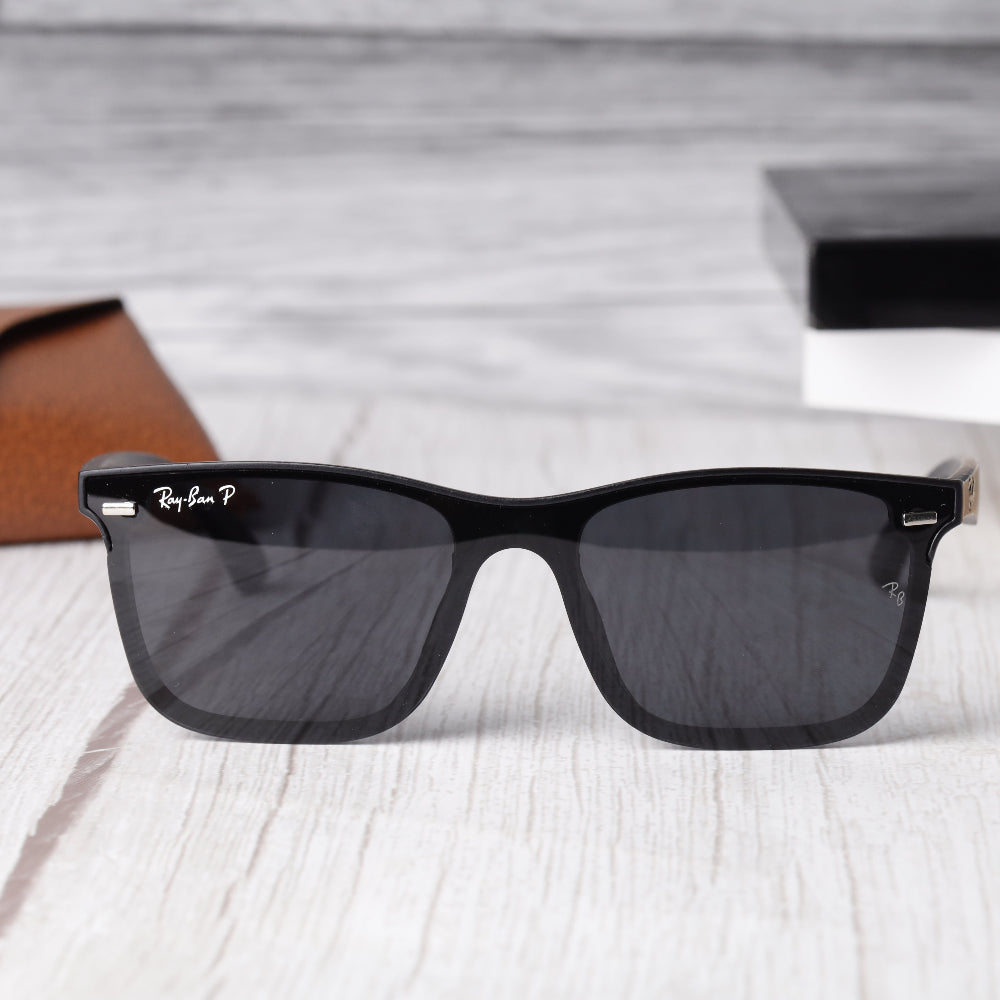 Classic Square 4487 matte black frame sunglasses with black polarised UV 400 lenses – JUO INDIA
