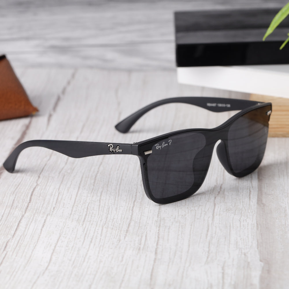 Classic Square 4487 matte black frame sunglasses with black polarised UV 400 lenses – JUO INDIA
