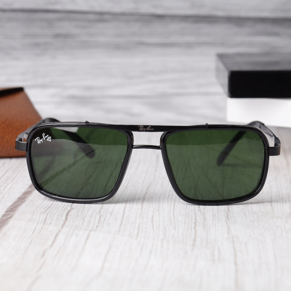 Classic Square 4413 Black-Green Sunglass with UV 400 protection and acetate frame from JUO INDIA.
