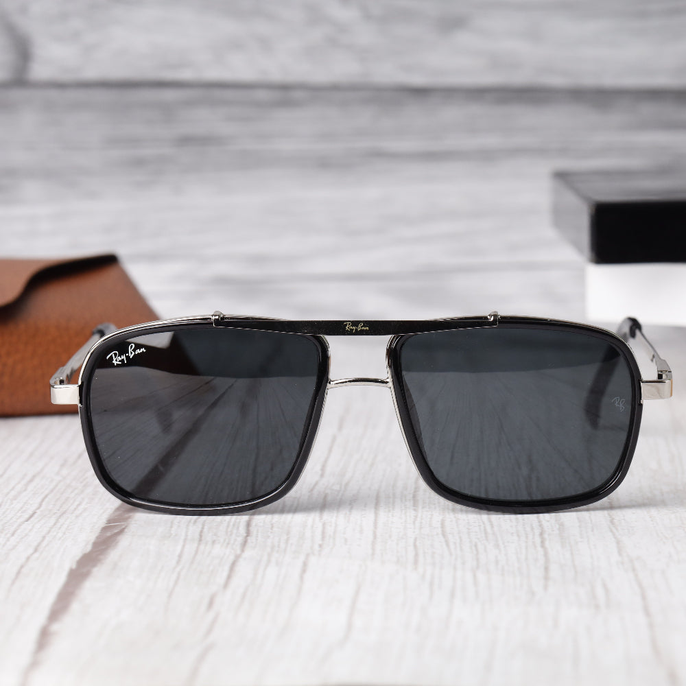 Classic Square 4413 Silver-Black Sunglass with silver frame and UV 400 black lenses from JUO INDIA.
