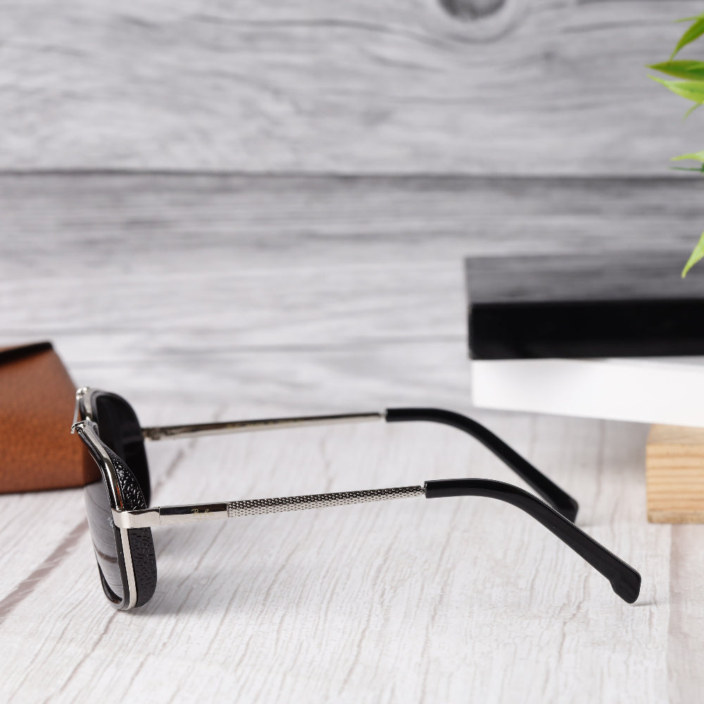 Classic Square 4413 Silver-Black Sunglass with silver frame and UV 400 black lenses from JUO INDIA.
