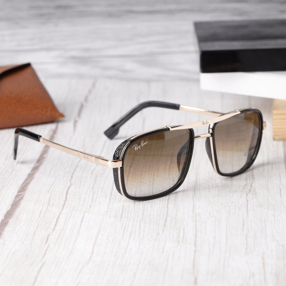 Classic Square 4413 Gold-Brown DC Sunglass with gold frame and UV 400 brown DC lenses from JUO INDIA.
