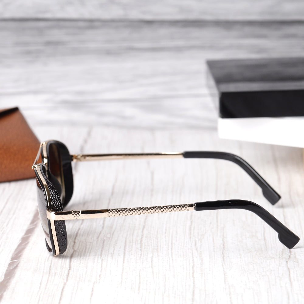 Classic Square 4413 Gold-Brown DC Sunglass with gold frame and UV 400 brown DC lenses from JUO INDIA.
