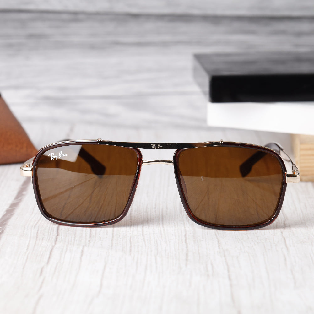 Classic Square 4413 Gold-Brown Sunglass with gold frame and UV 400 protection from JUO INDIA.
