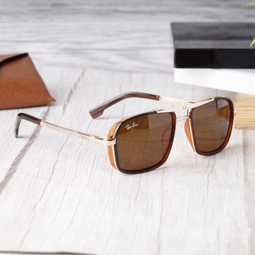 Classic Square 4413 Gold-Brown Sunglass with gold frame and UV 400 protection from JUO INDIA.
