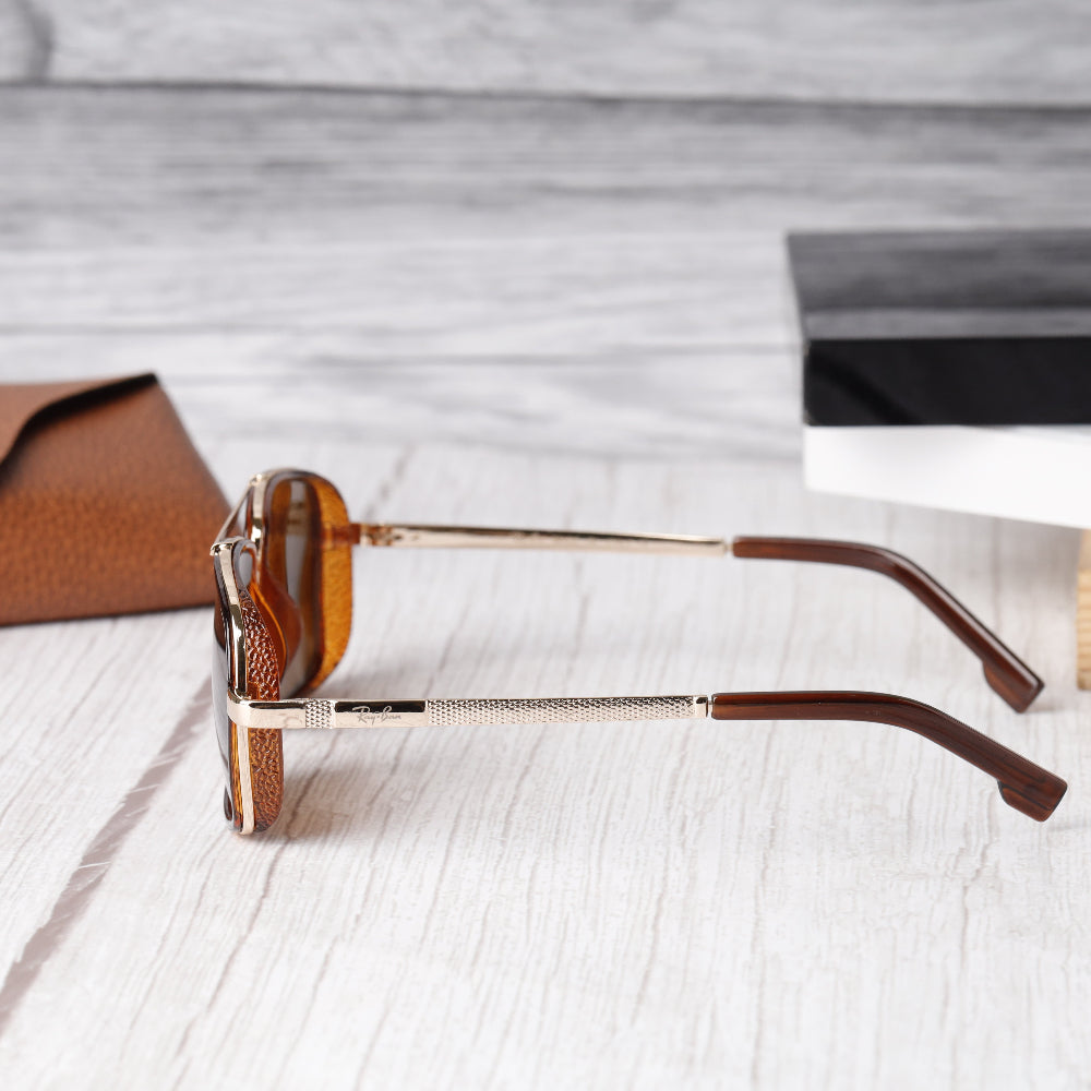 Classic Square 4413 Gold-Brown Sunglass with gold frame and UV 400 protection from JUO INDIA.
