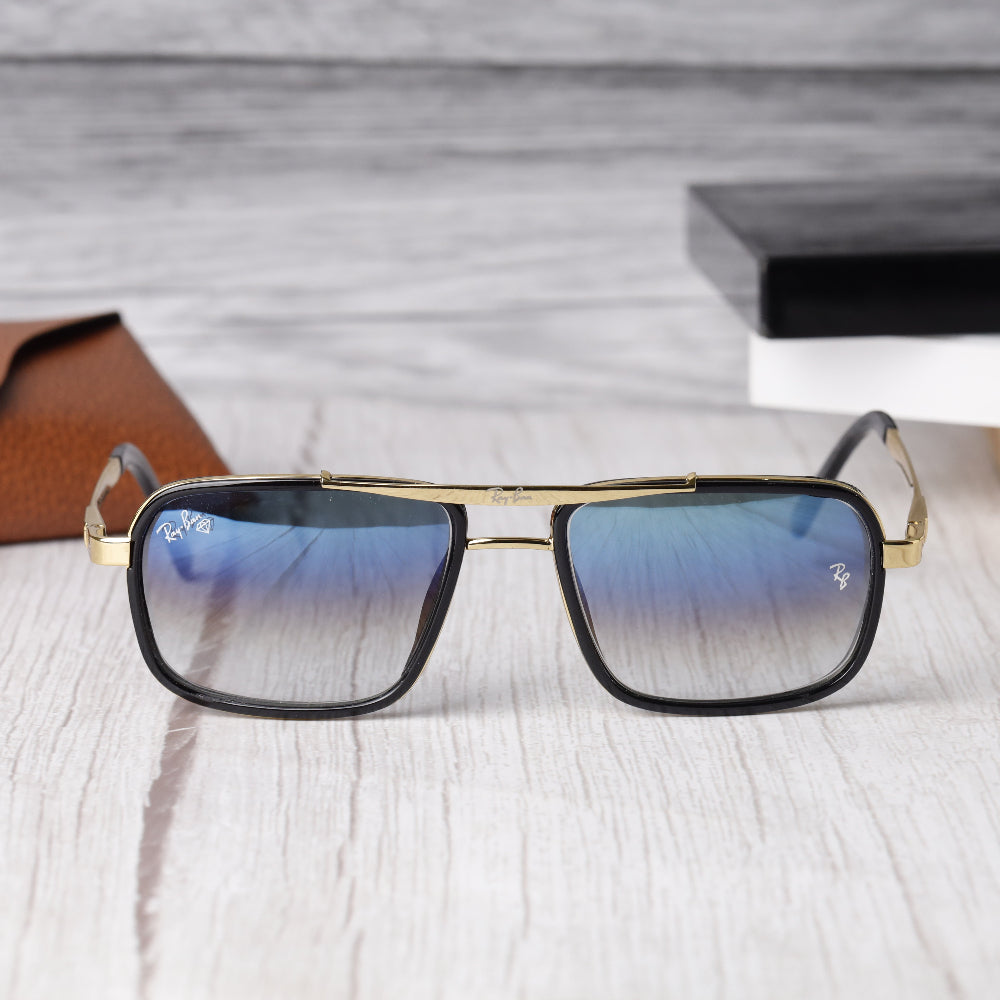 Classic Square 4413 Gold-Blue DC Sunglass with gold frame and blue dual-color lenses featuring UV 400 protection from JUO INDIA.
