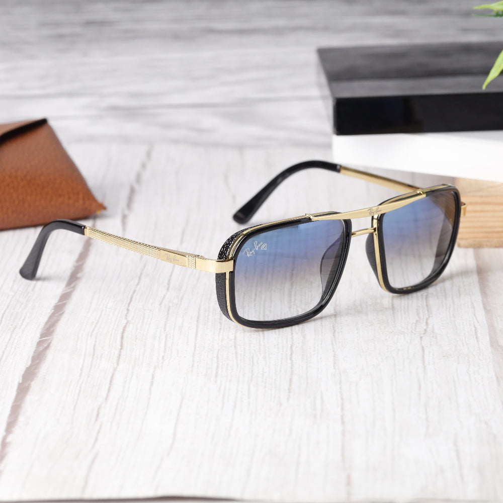 Classic Square 4413 Gold-Blue DC Sunglass with gold frame and blue dual-color lenses featuring UV 400 protection from JUO INDIA.
