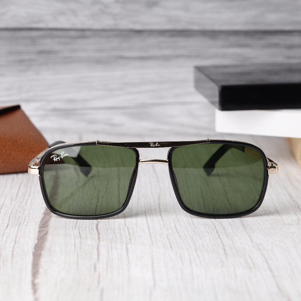 Classic Square 4413 Gold-Green Sunglass with gold frame and green lenses featuring UV 400 protection from JUO INDIA.
