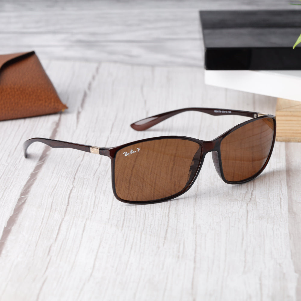 Classic Rectangle 4179 Brown-Brown Polarised Sunglass with UV 400 protection and shining brown frame from JUO INDIA.
