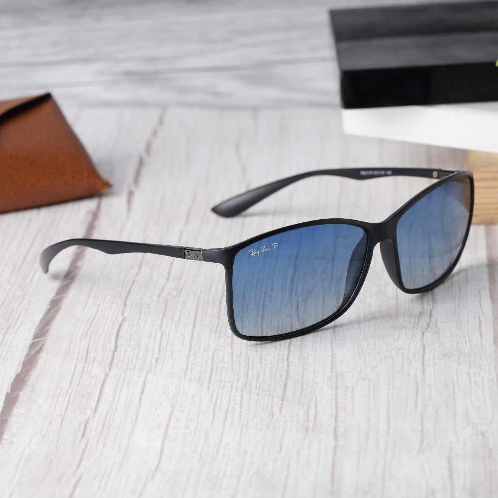 Classic Rectangle 4179 Black-Blue DC Polarised Sunglass with UV 400 protection and black frame from JUO INDIA.
