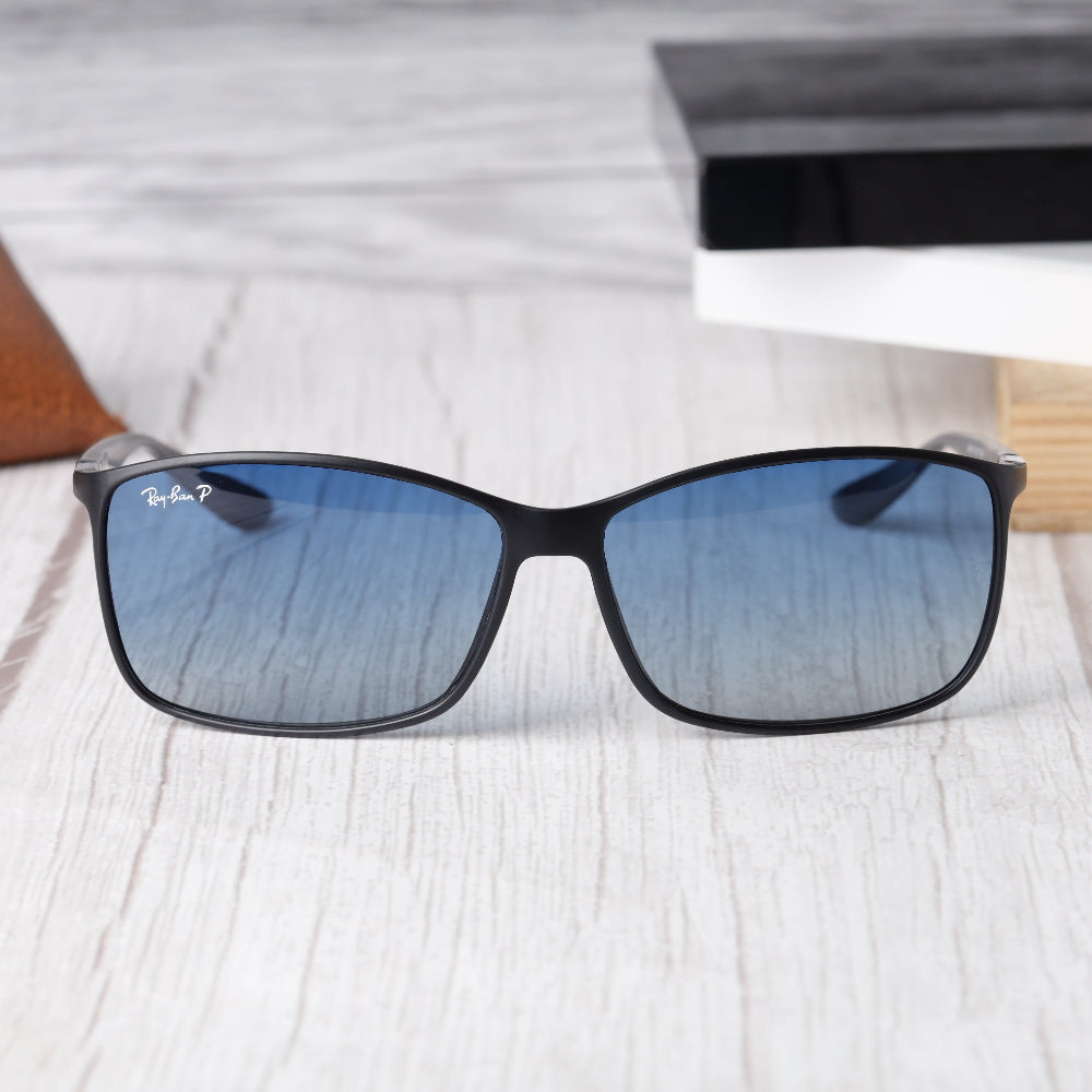 Classic Rectangle 4179 Black-Blue DC Polarised Sunglass with UV 400 protection and black frame from JUO INDIA.
